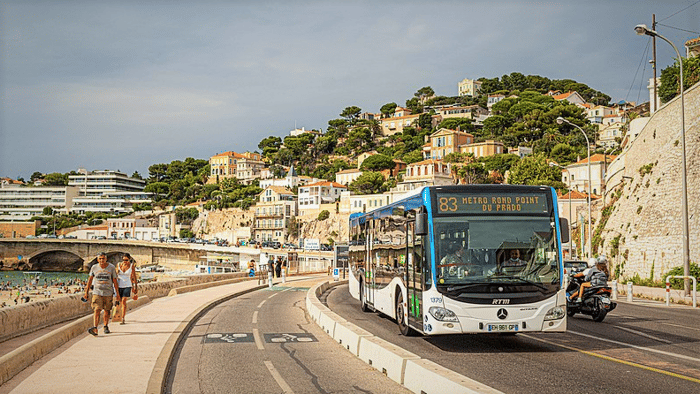 Bus with Marseille in the background