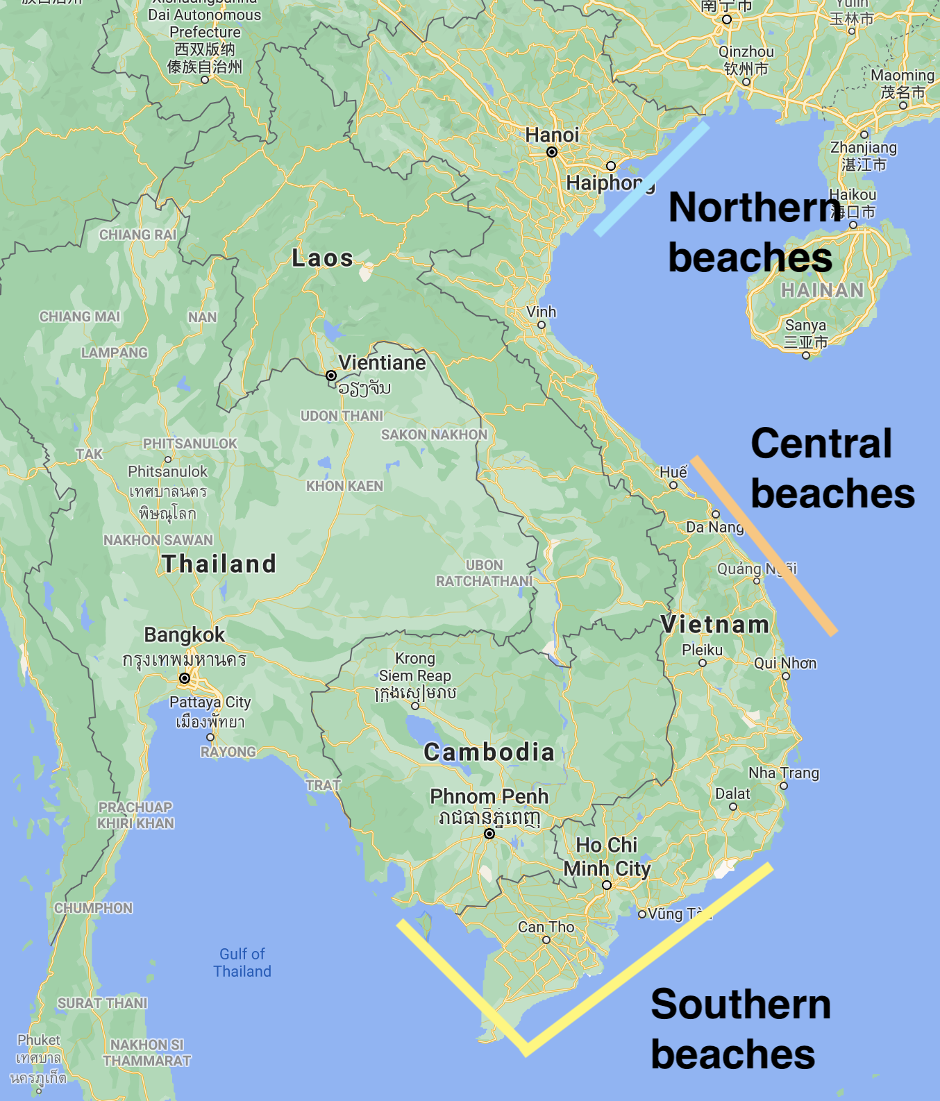 thailand beaches map